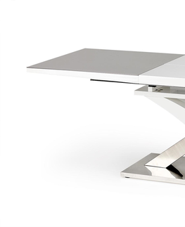 Jedálenské stoly HALMAR Sandor 2 rozkladací jedálenský stôl sivý lesk / biely lesk / nerezová
