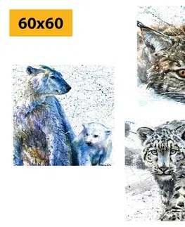 Zostavy obrazov Set obrazov zvieratá v zaujímavom akvarelovom prevedení