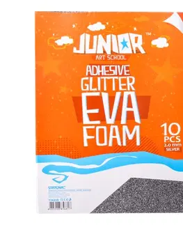 Kreatívne a výtvarné hračky JUNIOR-ST - Dekoračná pena A4 EVA Glitter strieborná samolepiaca 2,0 mm, sada 10 ks