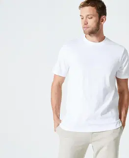 fitnes Pánske tričko 500 na fitness biele