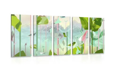 Obrazy stromy a listy 5-dielny obraz abstraktný raj