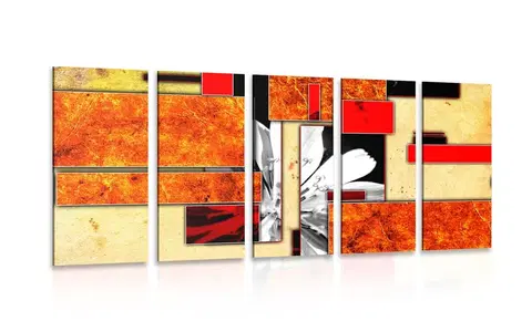 Obrazy kvetov 5-dielny obraz oranžová kvetinová abstrakcia