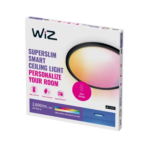 SmartHome stropné svietidlá WiZ WiZ SuperSlim LED stropné svetlo RGBW Ø42cm čierne