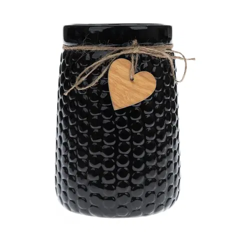 Vázy keramické Keramická váza Wood heart čierna, 12 x 17,5 x 12 cm