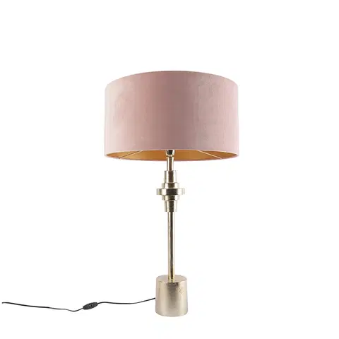 Stolove lampy Art Deco stolná lampa zlatý zamatový odtieň ružová 50 cm - Diverso