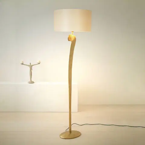 Stojacie lampy Holländer Stojacia lampa Lino, farba zlatá/eku, výška 160 cm, železo