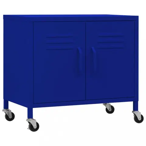 Kancelárske skrine Plechová skrinka s kolieskami Dekorhome Modrá