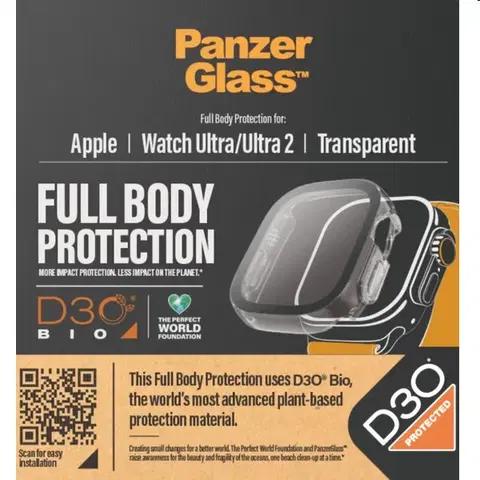 Ochranné fólie pre mobilné telefóny Tvrdené sklo Full Body D3O PanzerGlass pre Apple Watch Ultra, Ultra 2, priesvitné 3688