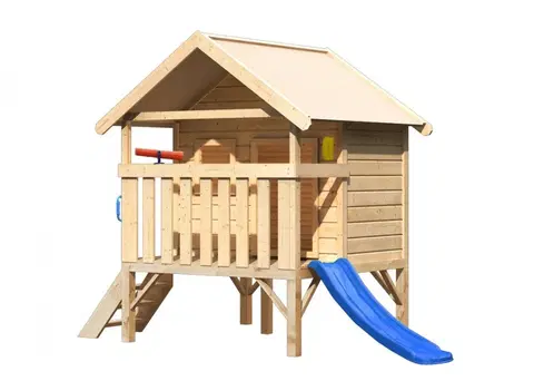 Detské záhradné domčeky Detský domček so šmýkačkou Dekorhome Modrá