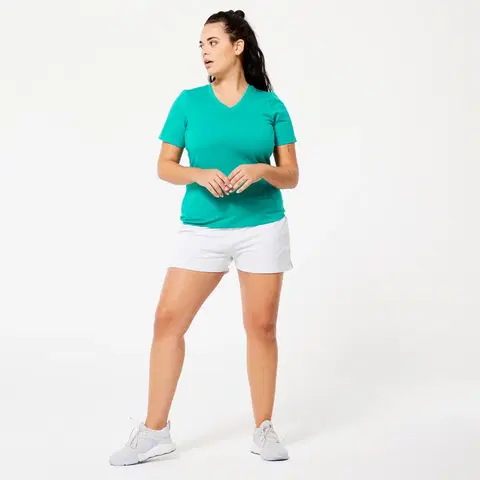 tričká Dámske tričko na fitnes 500 s výstrihom do V zelené