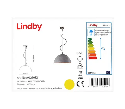 Svietidlá Lindby Lindby - LED RGBW Stmievateľný luster na lanku CAROLLE 1xE27/10W/230V Wi-Fi Tuya 