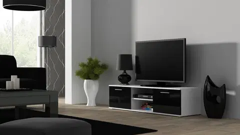 TV stolíky CAMA MEBLE Soho 140 tv stolík biela / čierny lesk