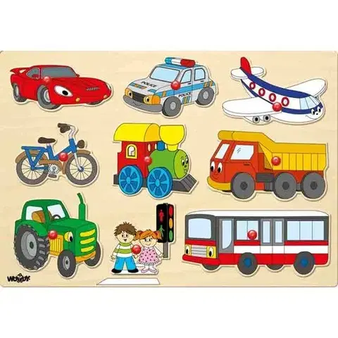 Drevené hračky Woody Puzzle na doske Dopravné prostriedky