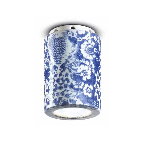 Bodové svetlá Ferroluce PI stropné svietidlo, kvetinový vzor, Ø 8,5 cm modrá/biela
