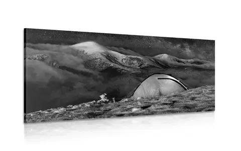Čiernobiele obrazy Obraz stan pod nočnou oblohou v čiernobielom prevedení