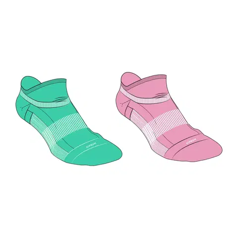 ponožky Detské bežecké ponožky 500 nízke pohodlné zelené a ružové 2 páry
