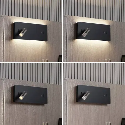 Nástenné svietidlá Lucande Lucande Kimo nástenné LED hranaté čierna USB-Slot