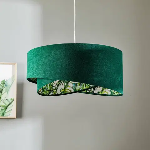 Závesné svietidlá Maco Design Závesná lampa Vivien, zelená s celoplošnou kvetinovou potlačou