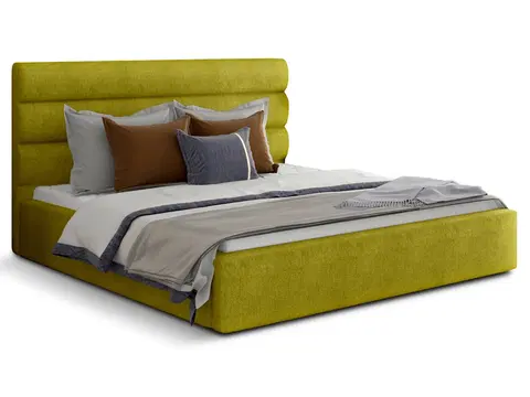 Postele NABBI Casos UP 160 čalúnená manželská posteľ s roštom žltá