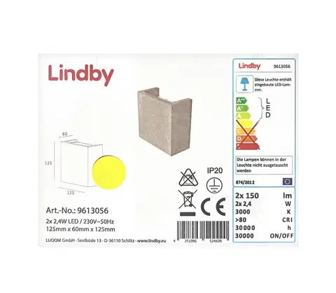 Svietidlá Lindby Lindby - LED Nástenné svietidlo YVA 2xLED/2,4W/230V 