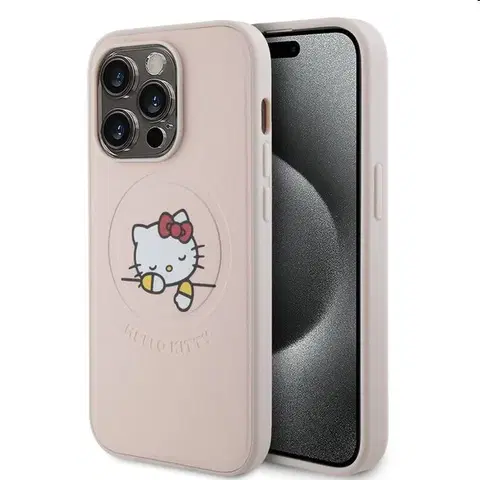 Puzdrá na mobilné telefóny Zadný kryt Hello Kitty PU Kitty Asleep Logo MagSafe pre Apple iPhone 15 Pro Max, ružová 57983116925