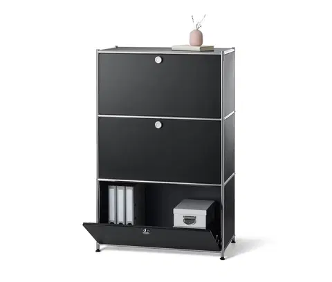Dressers Kovový regál »CN3« s 3 výklopnými priehradkami, čierny