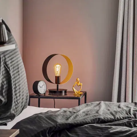 Stolové lampy SIGMA Stolná lampa Hula v kruhovom dizajne, čierna/zlatá