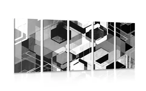 Čiernobiele obrazy 5-dielny obraz abstraktná geometria v čiernobielom prevedení