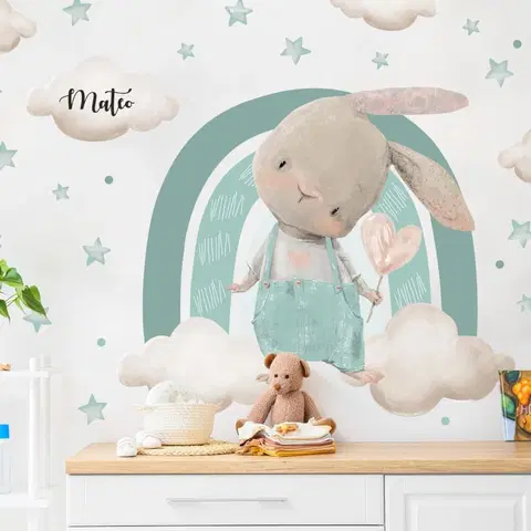 Nálepky na stenu Nálepka na stenu do detskej izby - Zajačik s dúhou
