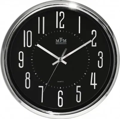 Hodiny Nástenné hodiny MPM,3171.7190 - strieborná lesklá/čierna , 31cm