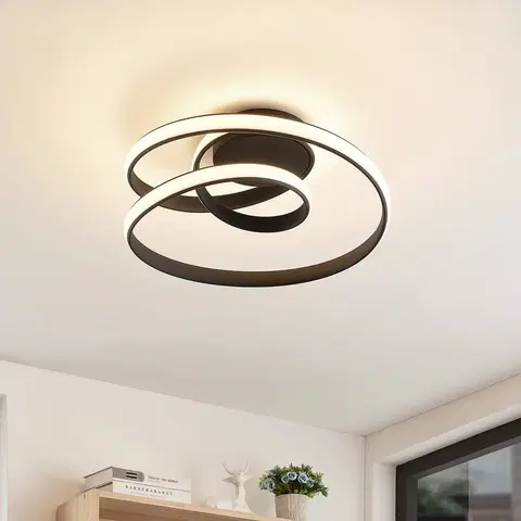 Stropné svietidlá Lucande Lucande Sakina LED stropná lampa, pieskovo-čierna