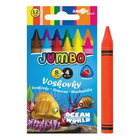 Hračky JUNIOR - Voskovky Ocean World trojhranné JUMBO 12 ks