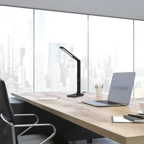 Stolové lampy na písací stôl Aluminor Aluminor Sandra stolná LED lampa s hodinami čierna