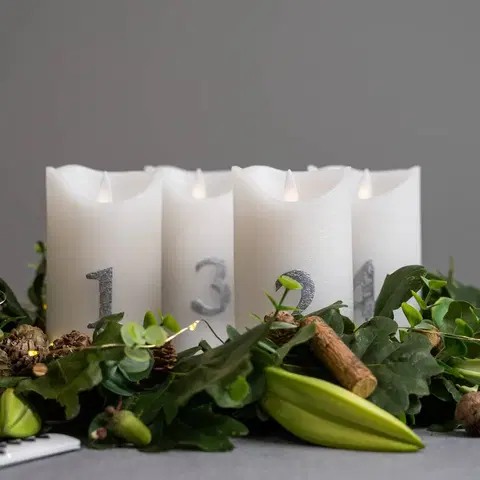 LED sviečky Sirius LED sviečka Sara Advent 4ks výška 12,5cm biela/strieborná