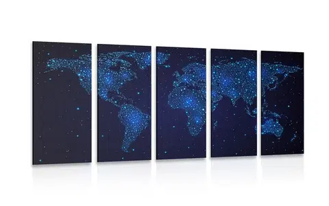Obrazy mapy 5-dielny obraz mapa sveta s nočnou oblohou