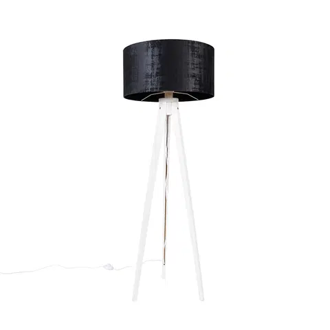 Stojace lampy Moderná stojaca lampa statív biela s čiernym zamatovým odtieňom 50 cm - Tripod Classic
