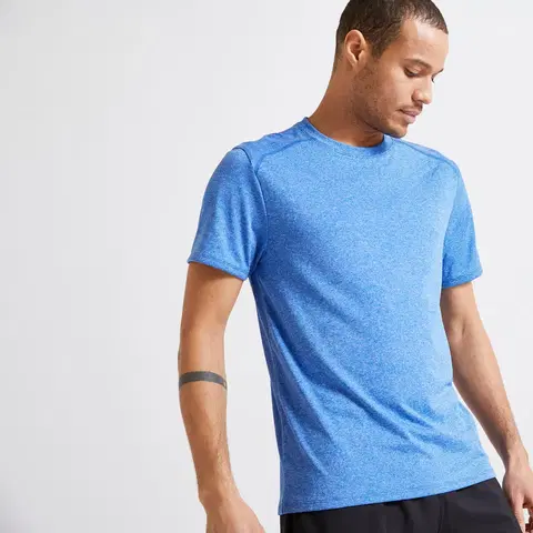 fitnes Priedušné pánske tričko 100 na fitness modré