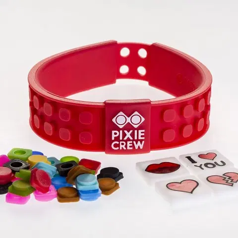 Kreatívne a výtvarné hračky PIXIE CREW - Romantický pixelový náramok lásky tematický červený