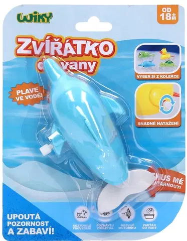 Hračky do vody WIKY - Delfín natahovací do vany 14 cm - český obal