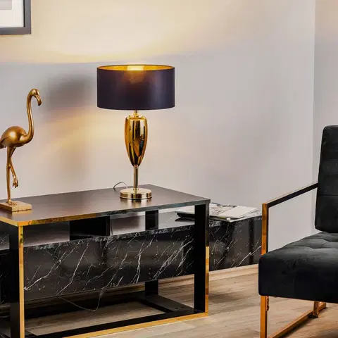 Stolové lampy Ailati Zobraziť Ogiva - čierno-zlatá textilná stolová lampa