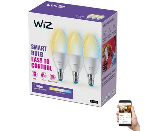 LED osvetlenie WiZ SADA 3x LED Stmievateľná žiarovka C37 E14/4,9W/230V 2700-6500K CRI 90 Wi-Fi - WiZ 