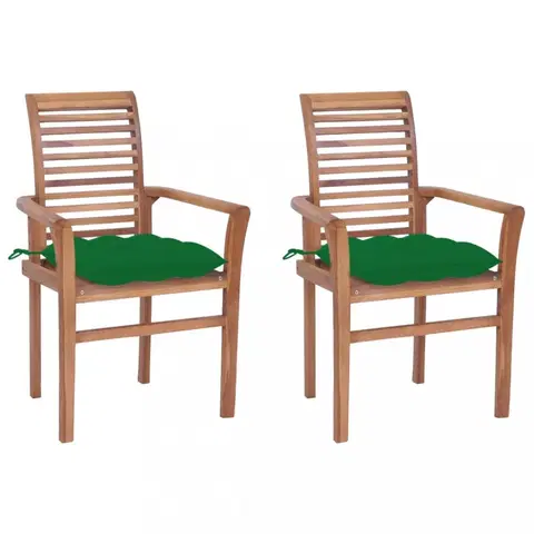Zahradné stoličky Záhradná jedálenská stolička s poduškou 2 ks teak Dekorhome Zelená