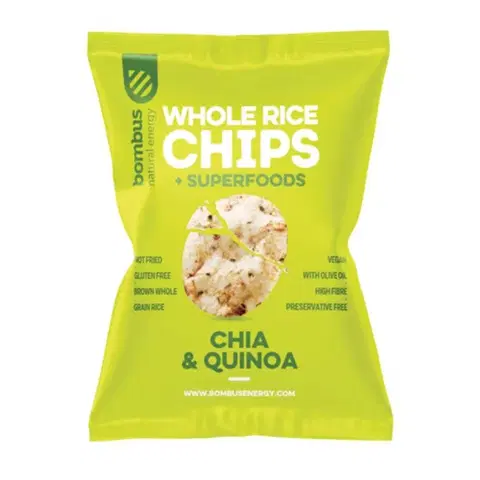 Proteínové čipsy a krekry Bombus Rýžové čipsy Chia a Quinoa 24 x 60 g