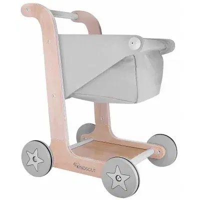 Drevené hračky KINDSGUT - Drevený nákupný vozík sivý