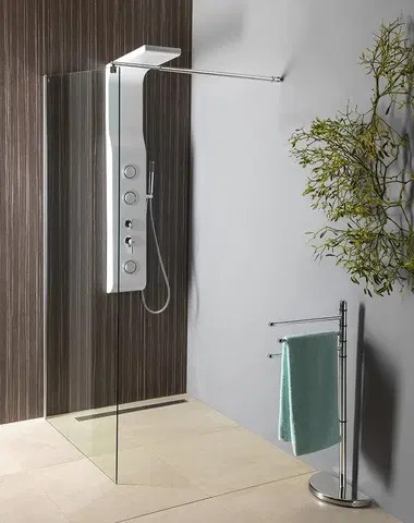 Kúpeľňa AQUALINE - WALK-IN stena na inštaláciu na múr so vzperou, jednodielna, 800 sklo číre WI081