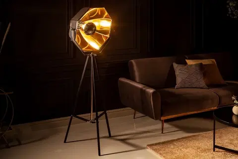 Stojace lampy LuxD 25160 Dizajnová stojanová lampa Damon čierno-zlatá Stojanové svietidlo