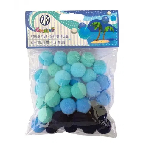 Kreatívne a výtvarné hračky ASTRA - Plyšové POMPOM guličky BLUE LAGOON, 20mm, 335121020