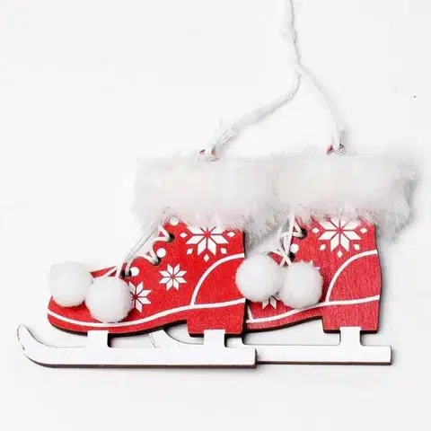 Vianočné dekorácie Kinekus Ozdoba závesná korčule 20x8x2 cm drevo červeno-biele