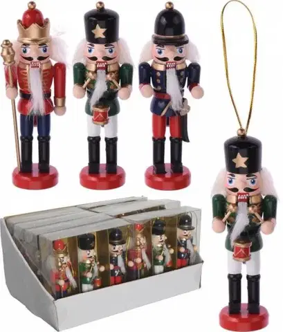 Vianočné dekorácie Kinekus Ozdoba závesná luskáčik/vojačik 4x3x12,5 cm sada 3 ks drevo mix