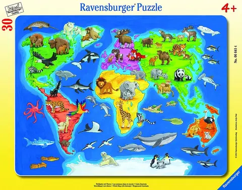 Hračky puzzle RAVENSBURGER - Mapa Sveta So Zvieratami 30-48D